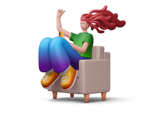 Mulher fazendo compras online enquanto está sentada no sofá  3D Icon
