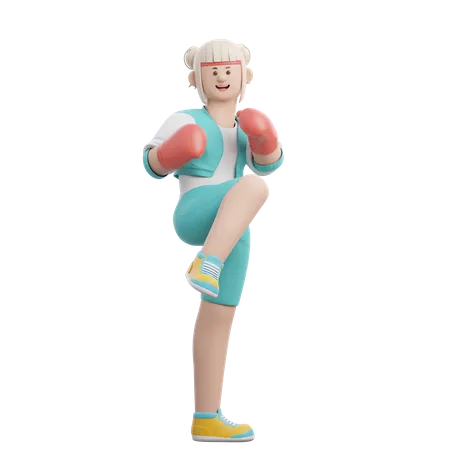 Mulher Praticando Kick Boxing 3D Illustration