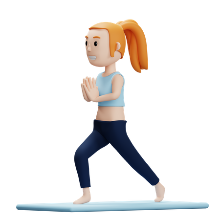 Mulher fazendo pose de ioga de guerreiro  3D Illustration