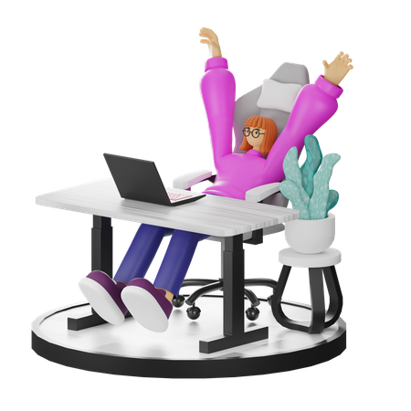 Mulher fazendo relaxamento depois do trabalho  3D Illustration