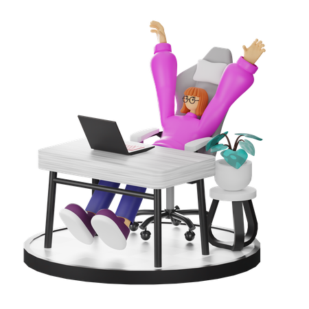 Mulher fazendo relaxamento depois do trabalho  3D Illustration