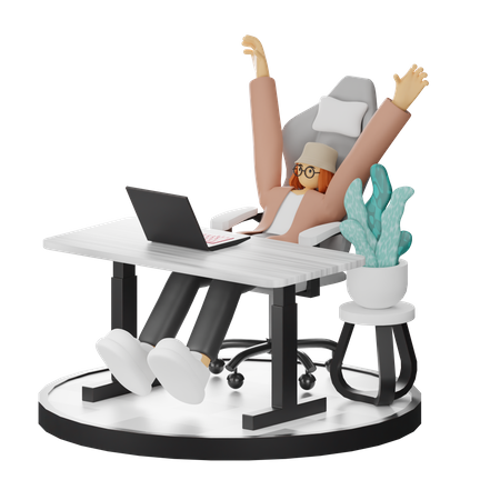 Mulher fazendo relaxamento depois do trabalho  3D Illustration