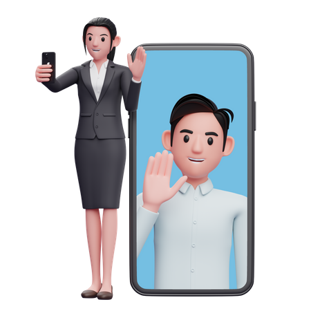 Mulher fazendo uma videochamada com colegas  3D Icon