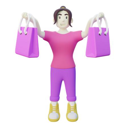 Mulher feliz com sacola de compras  3D Illustration