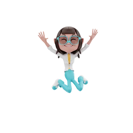 Mulher feliz pulando  3D Illustration