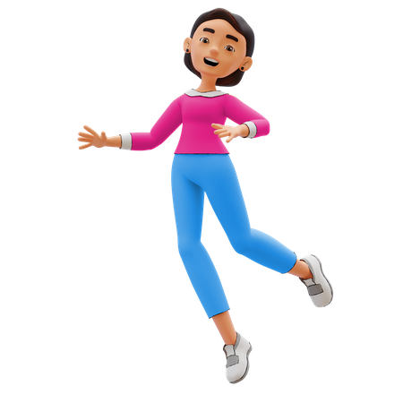 Mulher feliz pulando no ar  3D Illustration