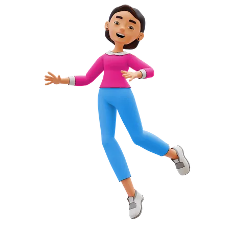 Mulher feliz pulando no ar  3D Illustration