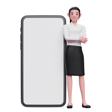 Mulher Vestindo Saia Preta Apoiada No Telefone E Mao Cruzada Ilustracao De Personagem De Renderizacao 3 D 3D Illustration