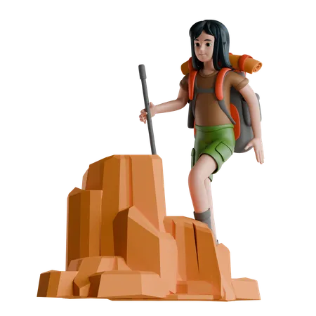 Mulher indo para uma caminhada na montanha  3D Icon