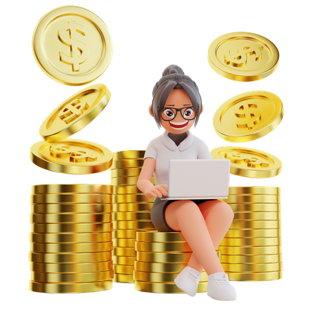 Investidora feminina fazendo investimentos on-line  3D Illustration