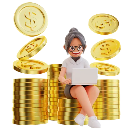 Investidora feminina fazendo investimentos on-line  3D Illustration