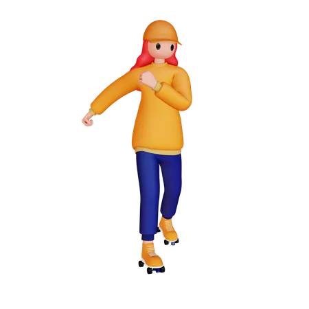 Mulher jogando patins  3D Illustration