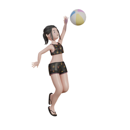 Mulher jogando vôlei na praia  3D Illustration