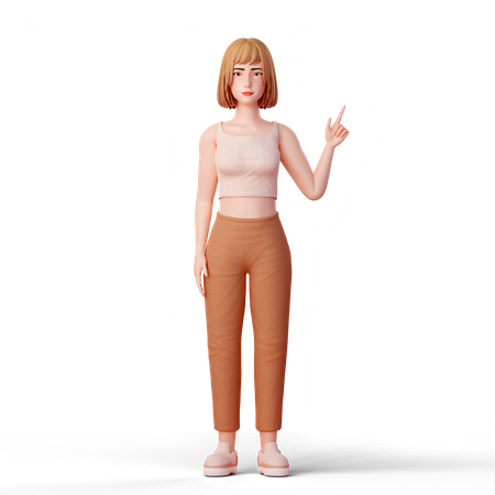 Mulher jovem apontando para cima no lado direito  3D Icon