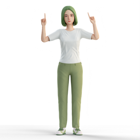 Mulher levantando o dedo de ambas as mãos  3D Illustration