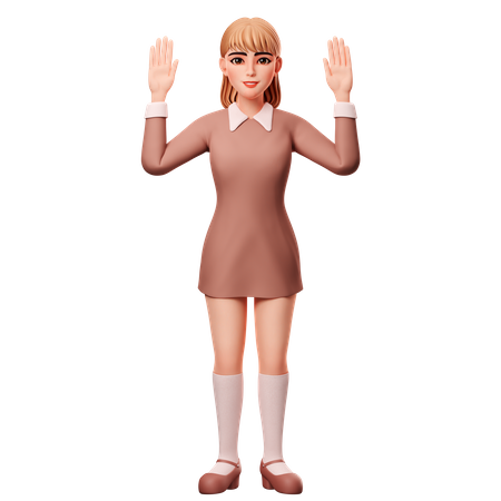 Mulher levanta a mão direita  3D Illustration