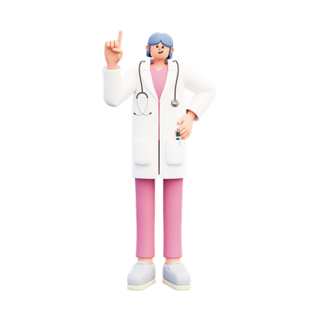 Mulher médica apontando para cima  3D Illustration