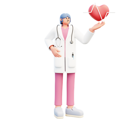 Médica mostrando batimentos cardíacos  3D Illustration