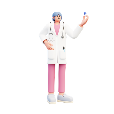 Mulher Médica Segurando Cápsula  3D Illustration