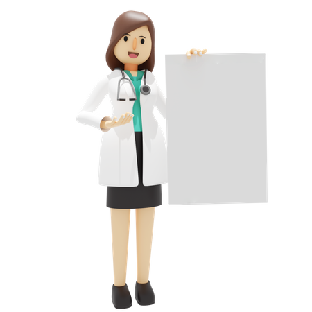 Médica segurando cartaz  3D Illustration