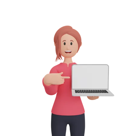 Mulher mostrando a tela do laptop  3D Illustration