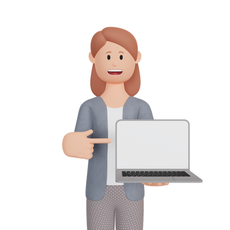 Mulher mostrando a tela do laptop  3D Illustration