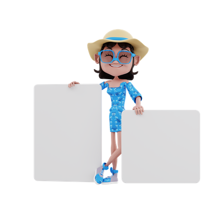 Mulher mostrando cartão em branco  3D Illustration