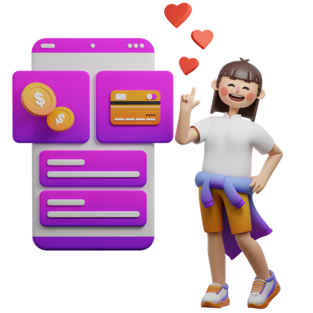 Mulher mostrando opções de pagamento  3D Illustration