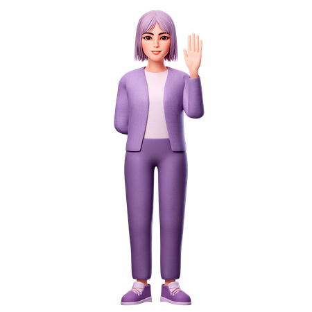 Mulher mostrando levantar a mão direita  3D Illustration