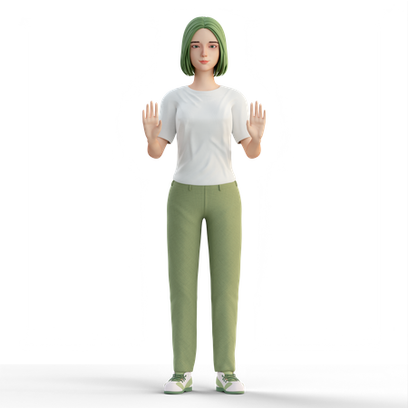 Mulher mostrando gesto de mão com sinal de stop  3D Illustration