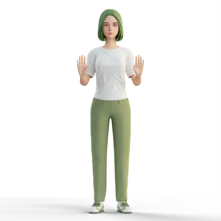 Mulher mostrando gesto de mão com sinal de stop  3D Illustration