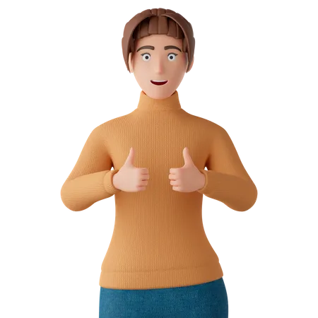 Mulher mostrando um sinal de polegar para cima  3D Illustration