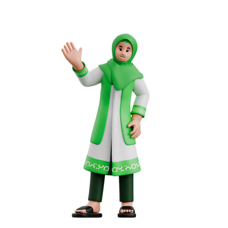 Mulher muçulmana acenando com a mão enquanto faz uma saudação  3D Icon