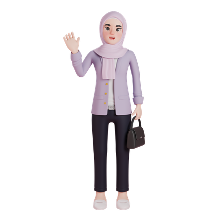 Mulher muçulmana acenando olá  3D Icon