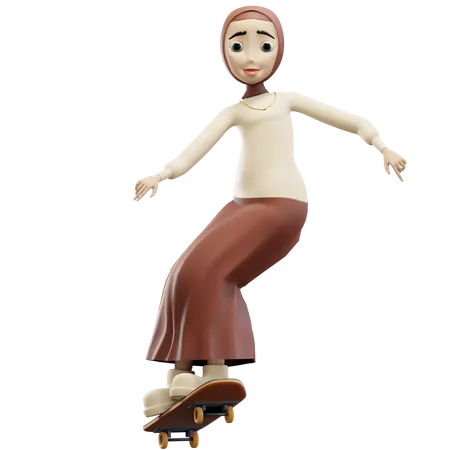 Mulher muçulmana andando de skate  3D Illustration