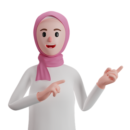 Mulher muçulmana apontando os dedos na direção  3D Illustration