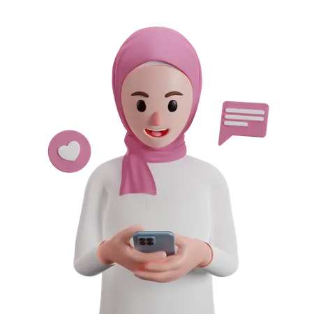Mulher muçulmana conversando nas redes sociais  3D Illustration
