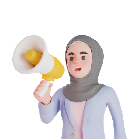 Mulher muçulmana falando com megafone  3D Illustration