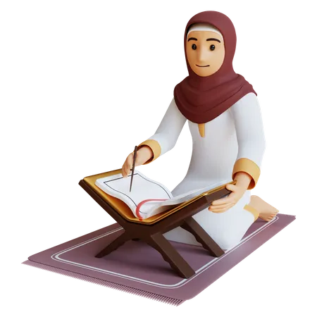 Mulher muçulmana leu Tadarus  3D Illustration