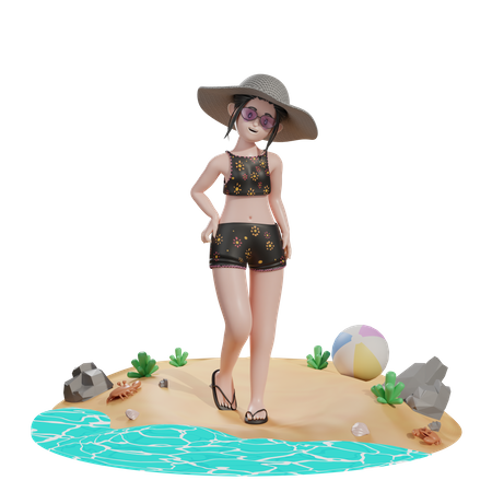 Fêmea na praia  3D Illustration