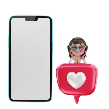 Mulher olhando para o amor com celular  3D Illustration