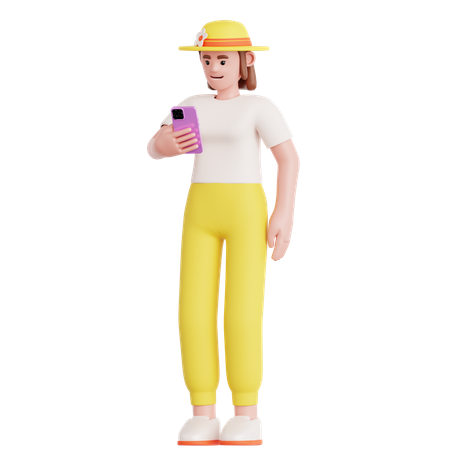 Mulher olhando para o telefone dele  3D Illustration