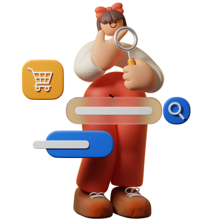 Mulher pesquisando produto de palavra-chave  3D Icon
