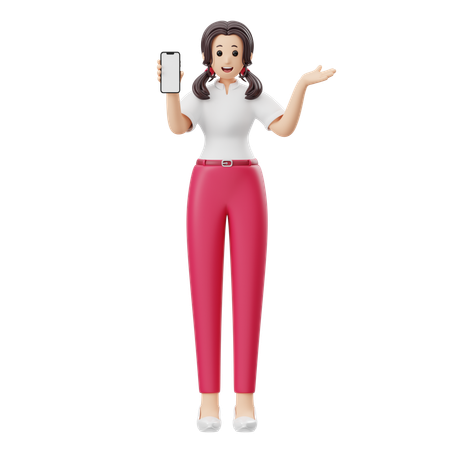 Mulher anunciando produto para celular  3D Illustration