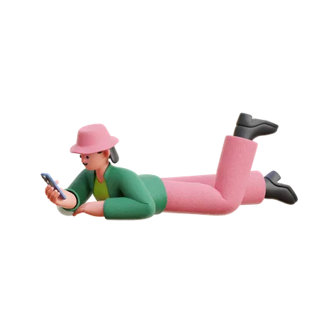 Mulher navega nas redes sociais enquanto dorme  3D Illustration