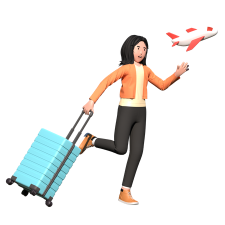 Mulher saindo de férias  3D Illustration