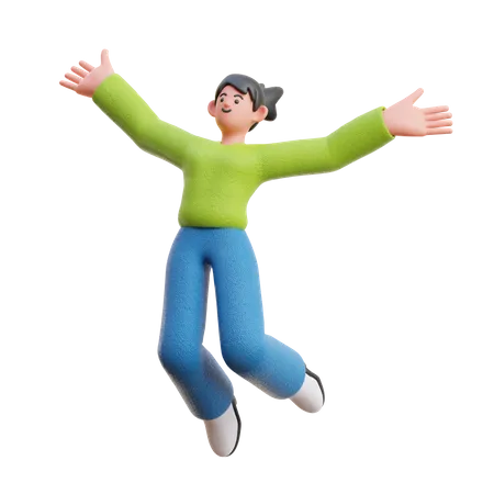 Mulher pulando feliz flutuando  3D Illustration
