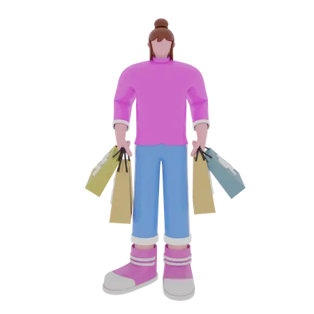 Mulher segurando sacola de compras  3D Illustration