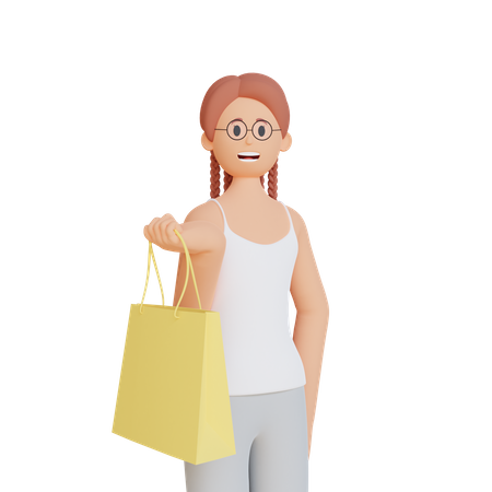 Mulher segurando sacola de compras  3D Illustration