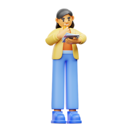 Mulher segurando um bloco de notas  3D Icon